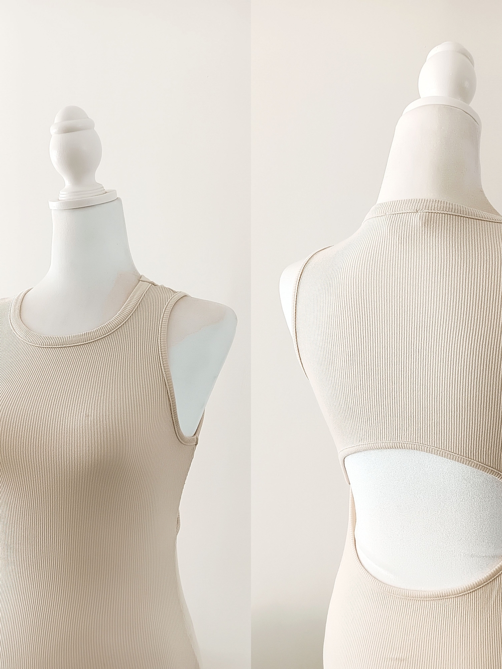 NanaMacs Le Lis Cream Beige Sleeveless Ribbed Cutout Open Back Bodysuit Small